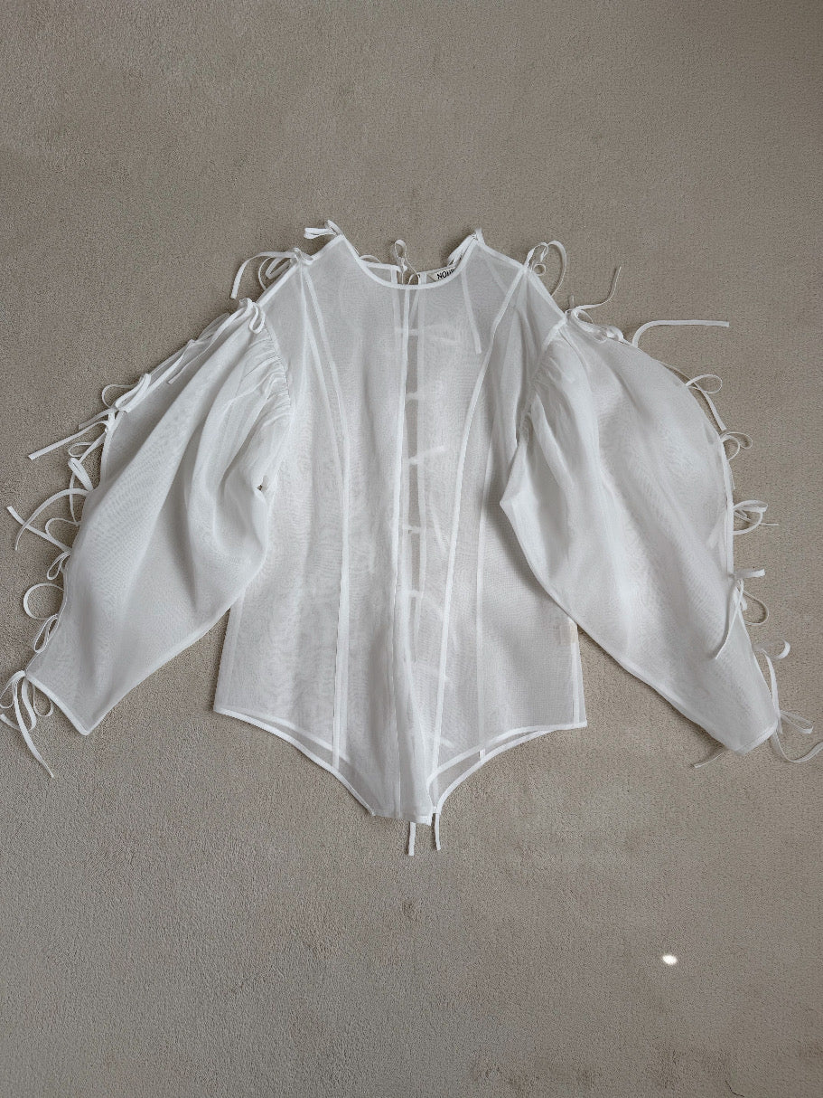 Cotton organdy ribbon blouse