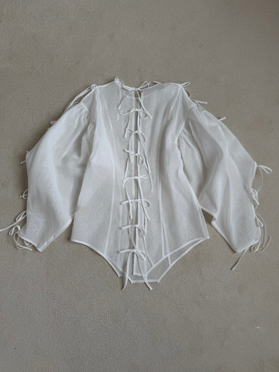 Cotton organdy ribbon blouse