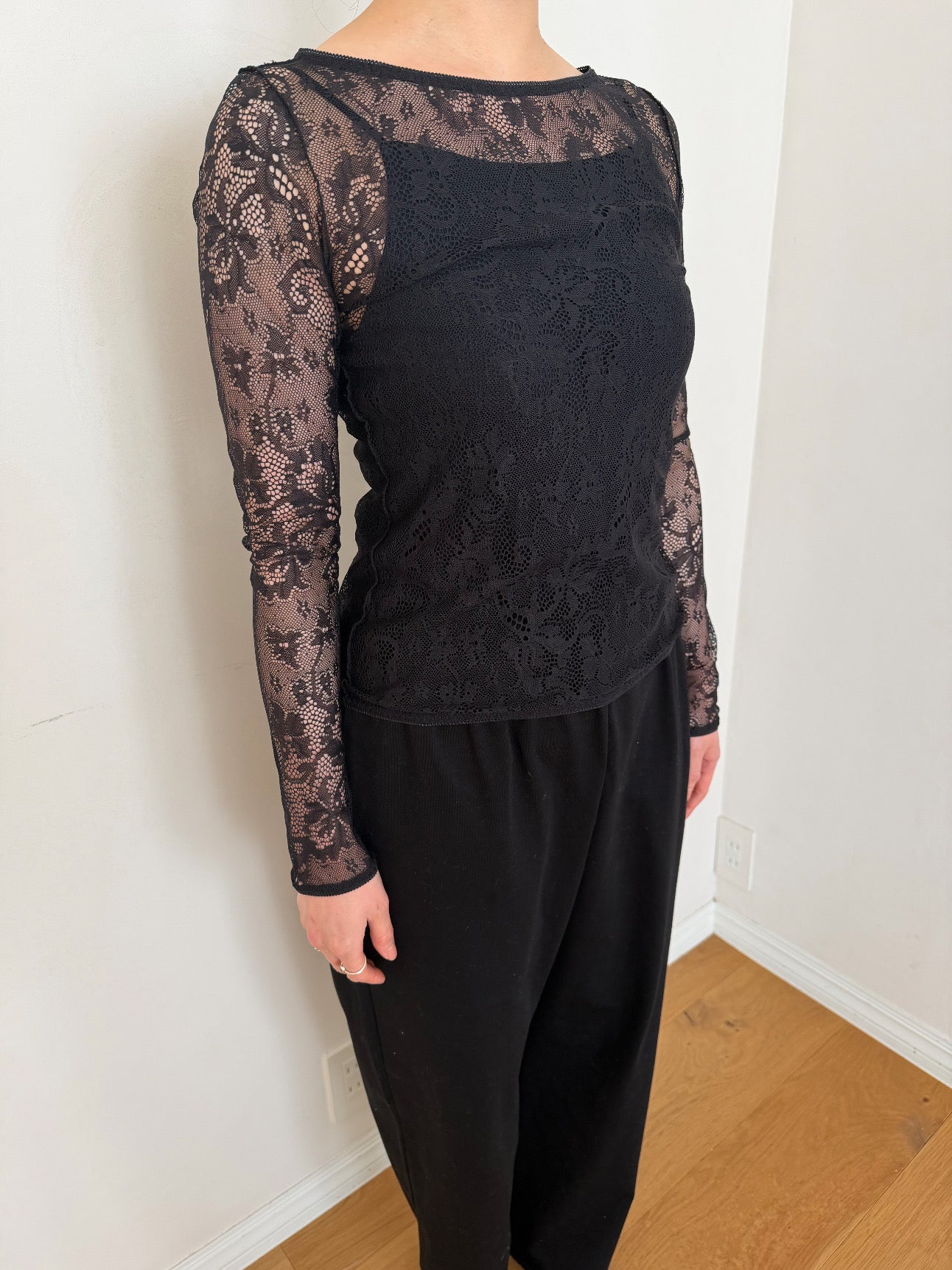 Lace jacquard long sleeve top