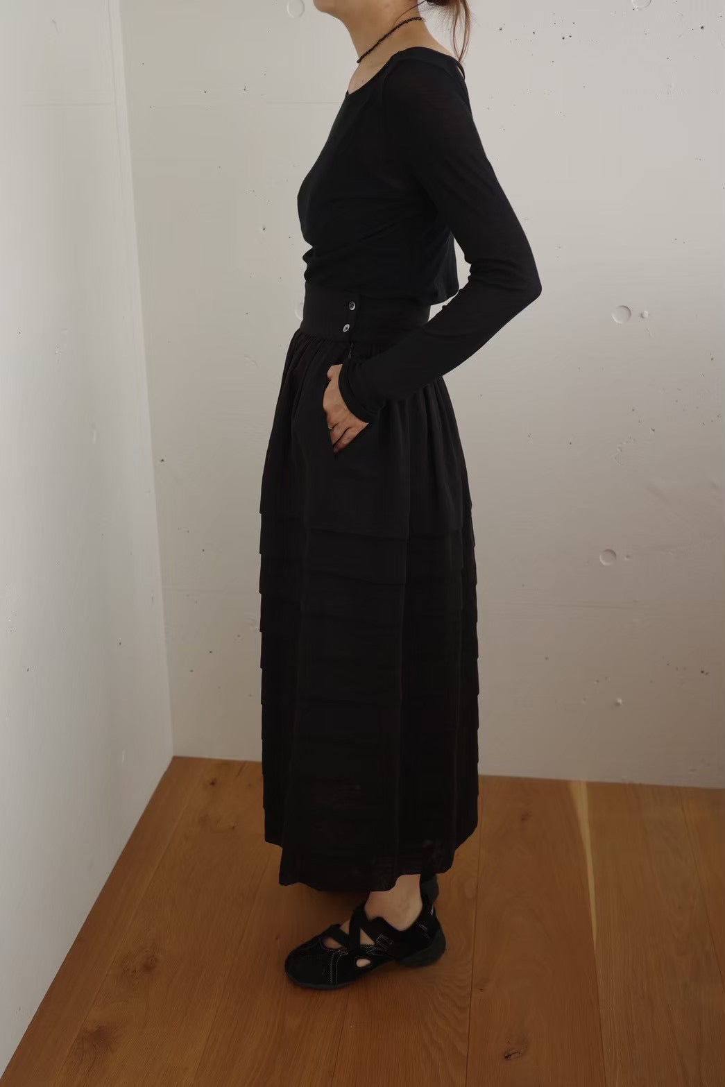 Cotton organdy tuck skirt