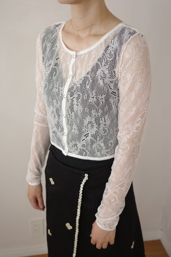 Lace jacquard long sleeve cardigan