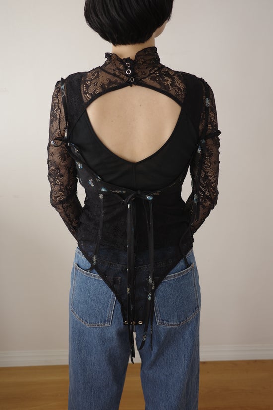 Lace jacquard turtleneck leotard