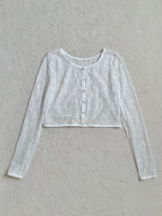Lace jacquard long sleeve cardigan